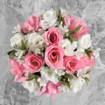 Grave Pot Artificial Pink Roses/Rosebud & White Open Roses Memorial Thumbnail