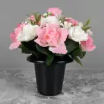 Grave Pot Artificial Pink Roses/Rosebud & White Open Roses Memorial Thumbnail