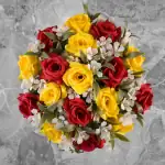 Grave Pot Artificial Red and Yellow Open Roses Memorial Thumbnail