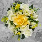 Artificial Grave Pot Yellow & Cream Roses/Rosebud/Mini-Roses Memorial Thumbnail
