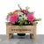 White Dahlia/Pink Carnation Artificial Grave Pot in Wooden Memorial Bench