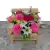 White Dahlia/Pink Carnation Artificial Grave Pot in Wooden Memorial Bench