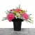 White Dahlia/Pink Carnation Artificial Grave Pot in Wooden Memorial Bench