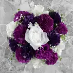 Artificial Grave Pot Ivory (White) Open Roses & Purple/Mauve Carnations Thumbnail
