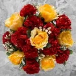 Artificial Grave Pot Yellow Roses and Red Carnations Memorial Thumbnail