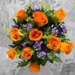 Artificial Grave Pot Orange Rosebud and Purple Mini-Roses Memorial Thumbnail