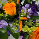 Artificial Grave Pot Orange Rosebud and Purple Mini-Roses Memorial Thumbnail