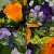 Artificial Grave Pot Flowers Orange Rosebud and Purple Mini-Roses Memorial Crem