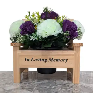 Grave Pot Artificial Wood Memorial Bench Purple Honeydew Carnations Main Image