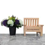 Grave Pot Artificial Wood Memorial Bench Purple Honeydew Carnations Thumbnail