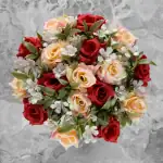Grave Pot Artificial Red and Peach Open Roses Memorial Thumbnail