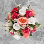 Artificial Grave Pot Hot Pink Open Roses White Rosebud and Pink Roses Thumbnail