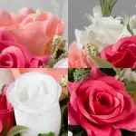 Artificial Grave Pot Hot Pink Open Roses White Rosebud and Pink Roses Thumbnail