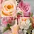 Grave Pot Artificial Silk Flowers Pink and Peach Open Roses Memorial Crem