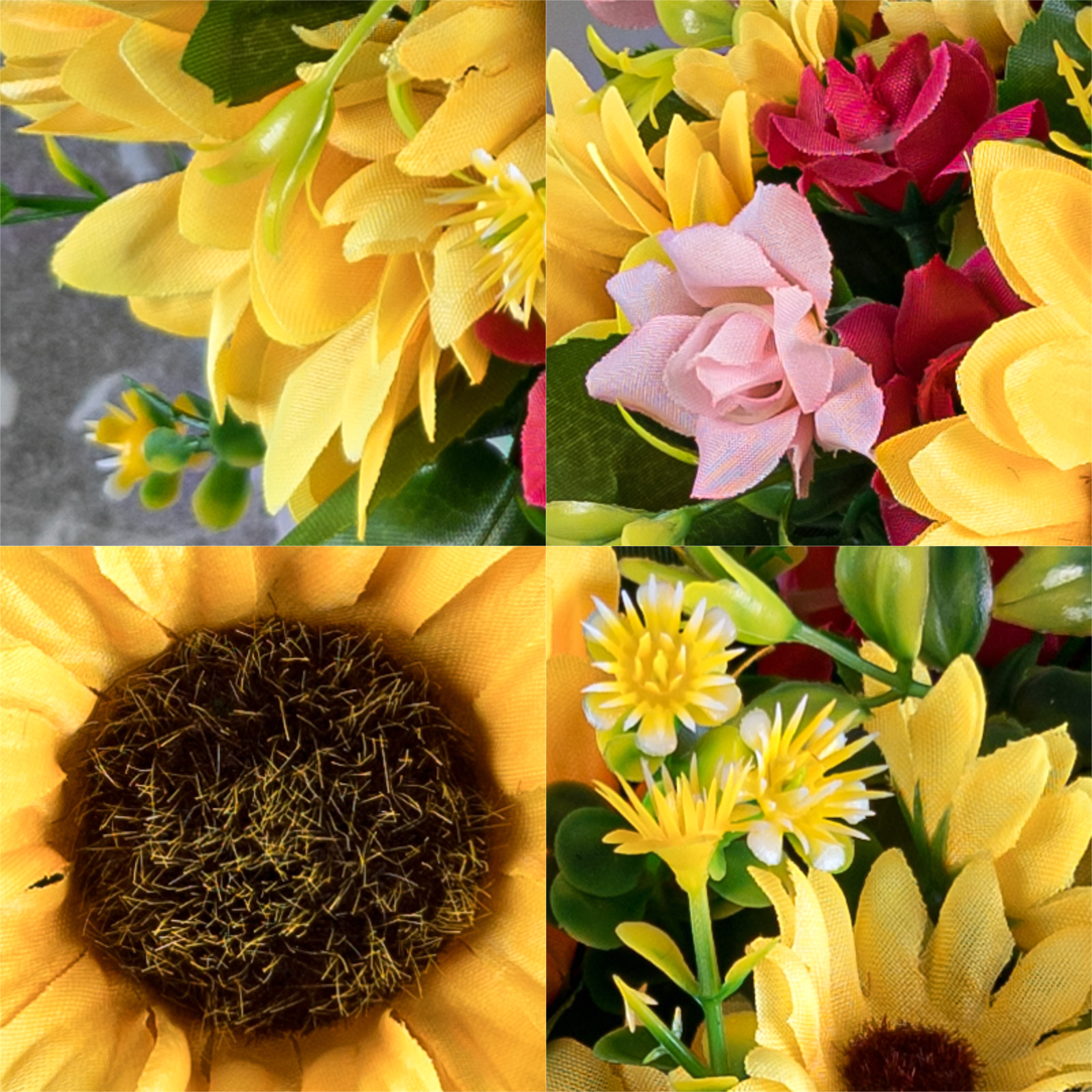 Jarvis Flowers Artificial Silk Grave Pot – Yellow Sunflowers & Pink Mini Roses, Memorial