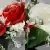 Grave Pot Artificial Flowers Xmas Red Glittery Roses & Ivory (White) Carnations