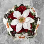 Grave Pot Artificial Xmas Ivory Poinsettias/Red Carnations & Small Cones Thumbnail