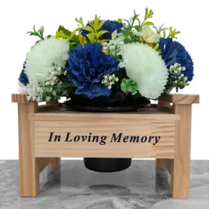 Grave Pot Artificial Wooden Memorial Bench Blue Honeydew Carnations Main Image