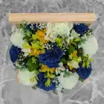 Grave Pot Artificial Wooden Memorial Bench Blue Honeydew Carnations Thumbnail