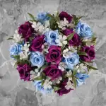 Grave Pot Artificial Light Blue and Purple Open Roses Memorial Thumbnail