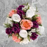 Artificial Grave Pot Purple Open Roses White Rosebud and Pink Roses Thumbnail