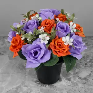Grave Pot Artificial Purple Roses/Rosebud Orange Open Roses Main Image