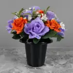 Grave Pot Artificial Purple Roses/Rosebud Orange Open Roses Thumbnail