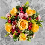 Grave Pot Artificial Yellow Roses Pink Mini Roses Memorial Thumbnail