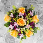 Grave Pot Artificial Yellow Roses Mauve Mini Roses Memorial Thumbnail