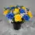 Grave Pot Artificial Silk Flowers Blue and Yellow Open Roses Memorial Crem