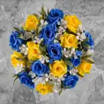 Grave Pot Artificial Blue and Yellow Open Roses Memorial Thumbnail