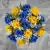 Grave Pot Artificial Silk Flowers Blue and Yellow Open Roses Memorial Crem