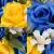 Grave Pot Artificial Silk Flowers Blue and Yellow Open Roses Memorial Crem