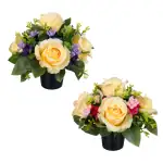 Grave Pot Artificial Large Yellow Roses and Purple/Pink Mini-Roses Thumbnail