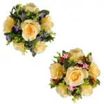 Grave Pot Artificial Large Yellow Roses and Purple/Pink Mini-Roses Thumbnail