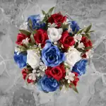 Artificial Grave Pot Blue Roses & Red/White Open Rose British Union Jack Thumbnail