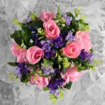 Artificial for Graves Pink Rose/Rosebud & Purple Mini-Roses in Grave Pot Thumbnail