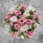 Grave Pot Artificial Pink and White Open Roses Memorial Thumbnail