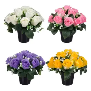 Grave Pot Artificial Full 16-Head Roses Arrangement Memorial Main Image
