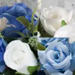 Artificial Grave Pot Light Blue Open Roses White Rosebud and Blue Roses Thumbnail