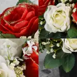 Grave Pot Artificial Christmas Red Glittery Roses & Ivory Roses Thumbnail