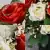 Grave Pot Artificial Silk Flowers Xmas Red Glittery Roses & Ivory (White) Roses