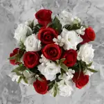 Artificial Grave Pot Valentines Red Rosebud & White Open Roses Thumbnail