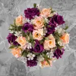Grave Pot Artificial Peach and Purple Open Roses Memorial Thumbnail
