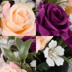 Grave Pot Artificial Peach and Purple Open Roses Memorial Thumbnail