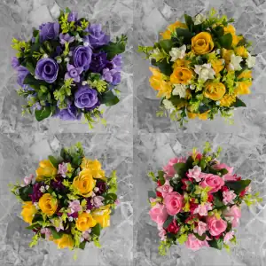 Grave Pot Artificial Silk Various Roses Rosebud & Mini-Roses Arrangement