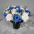 Grave Pot Artificial Silk Flowers Blue and White Open Roses Memorial Crem