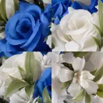 Grave Pot Artificial Blue and White Open Roses Memorial Thumbnail