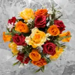 Artificial Grave Pot Autumn Orange Rosebud Red Open Roses & Yellow Roses Thumbnail