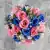 Grave Pot Artificial Silk Flowers Pink Roses/Rosebud & Blue Open Roses Memorial